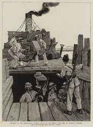 La guerra in Sudan, marinai che sparano sui ribelli da uno dei piroscafi di Gordon